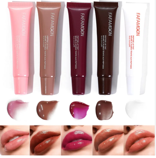 Fafamoon Long Lasting Lip Gloss, Fafamoon Peptide Lip Tint, 5 Colors Hydrating Lip Gloss Hydrating Moisturizing Lips, Lip Glaze Not Sticky & Dries Quickly Plumping Lip Oil